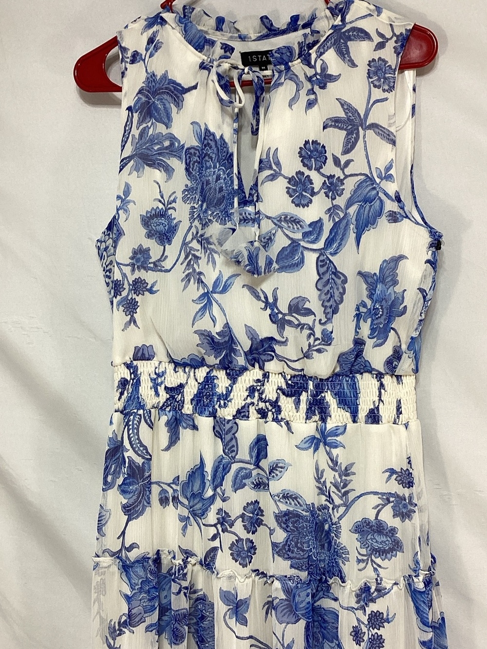 1. State White Maxi Dress with Blue Floral Print - Picture 5 of 16